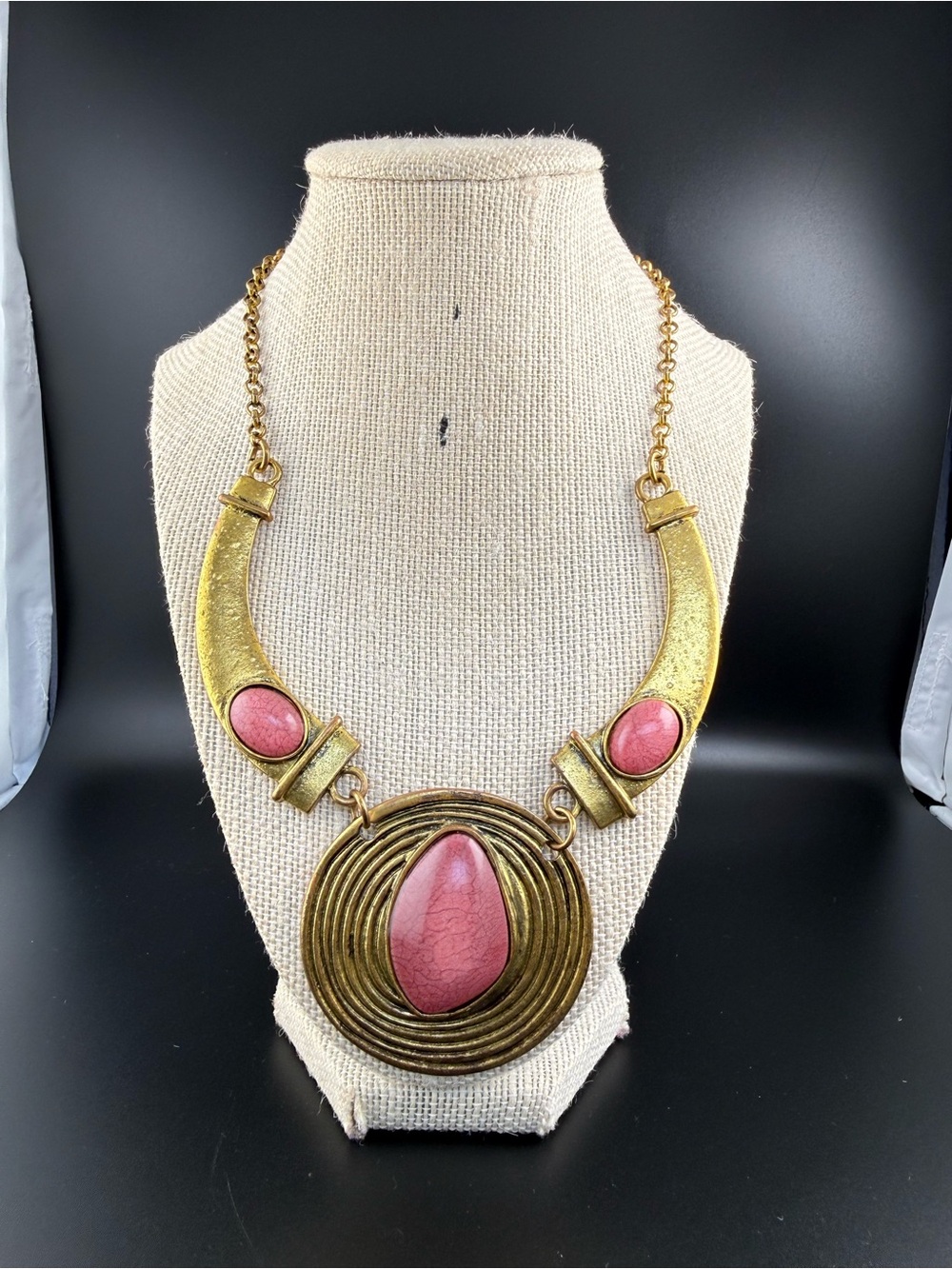 Gold-Tone Necklace with Pink Stone Accents